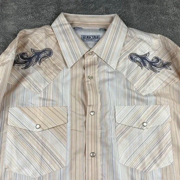 Desire Collection Long Sleeve Dress Shirt Mens Large Orange White Stripes - Picture 3 of 16